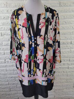 Grace Elements Women's Tunic 2X Watercolor V-Neck Chiffon Hem 3/4 Sleeve WAT88E